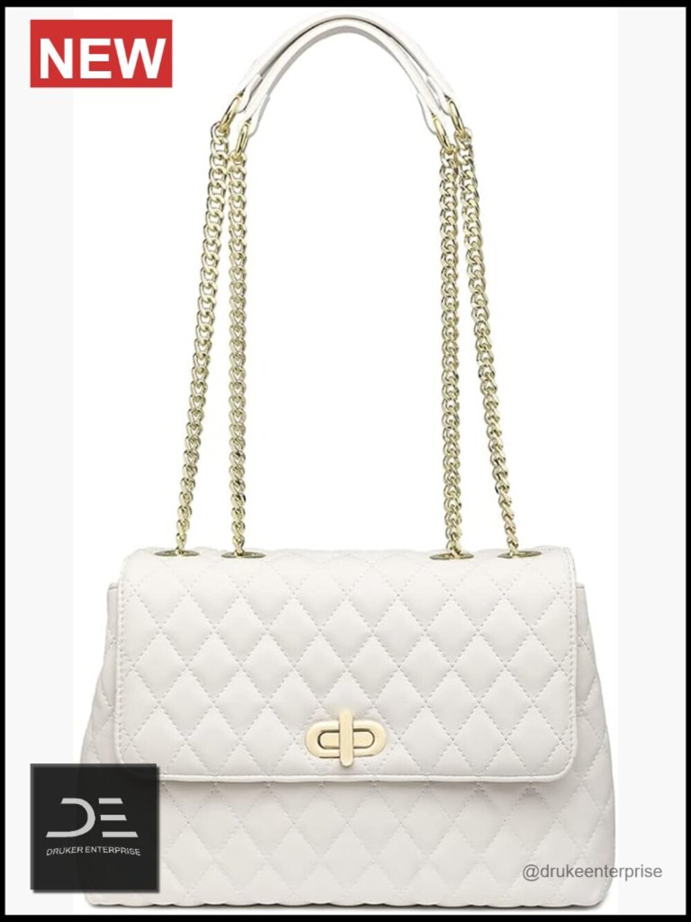 Quilted Faux Leather Crossbody Bag with Flap Gold Hardware Chain Purses